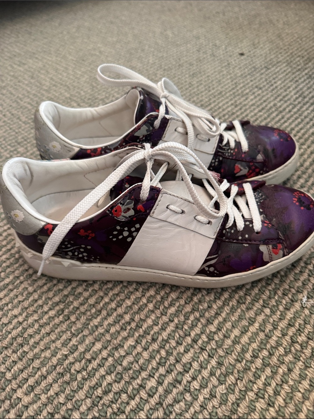 Valentino White & Purple Floral Low-Top Sneakers